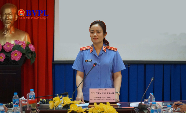 Đồng chí Nguyễn Hải Trâm, Phó Viện trưởng VKSND tối cao phát biểu chỉ đạo tại buổi làm việc.