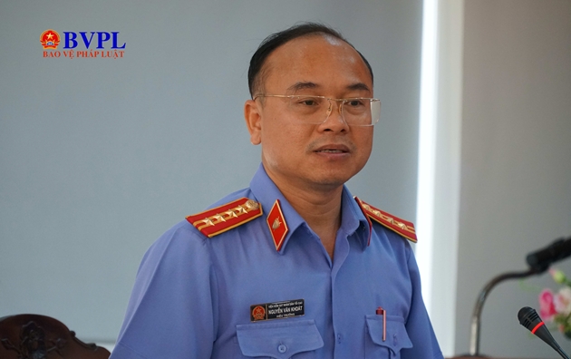 Đồng chí Nguyễn Văn Khoát, Hiệu trưởng  Trường đào tạo, Bồi dưỡng nghiệp vụ kiểm sát tại Tp. Hồ Chí Minh báo cáo.